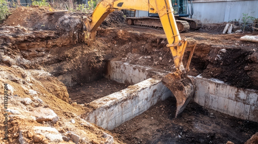 Fototapeta premium Excavator Digging Foundation for Construction Project