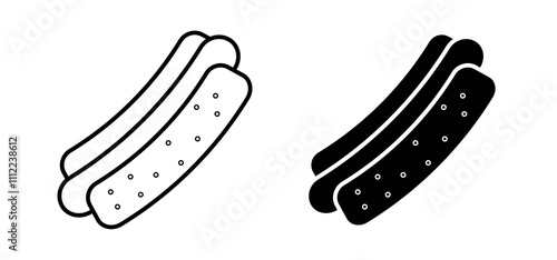 Hot dog icons in black filled and outlined style
