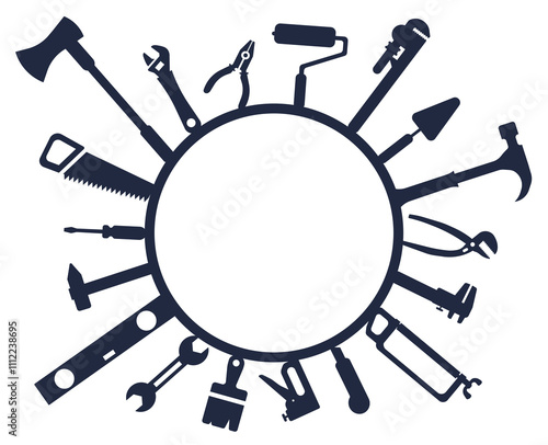 Icon set of hand tools. Hand tool. Set of hand tools or tools icons. Dark tool icons.