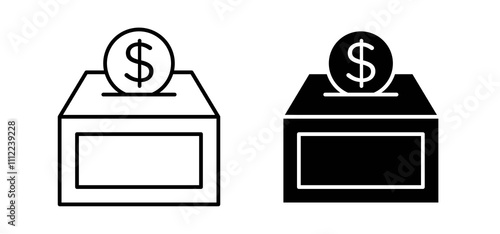 Donation box icons in black filled and outlined style
