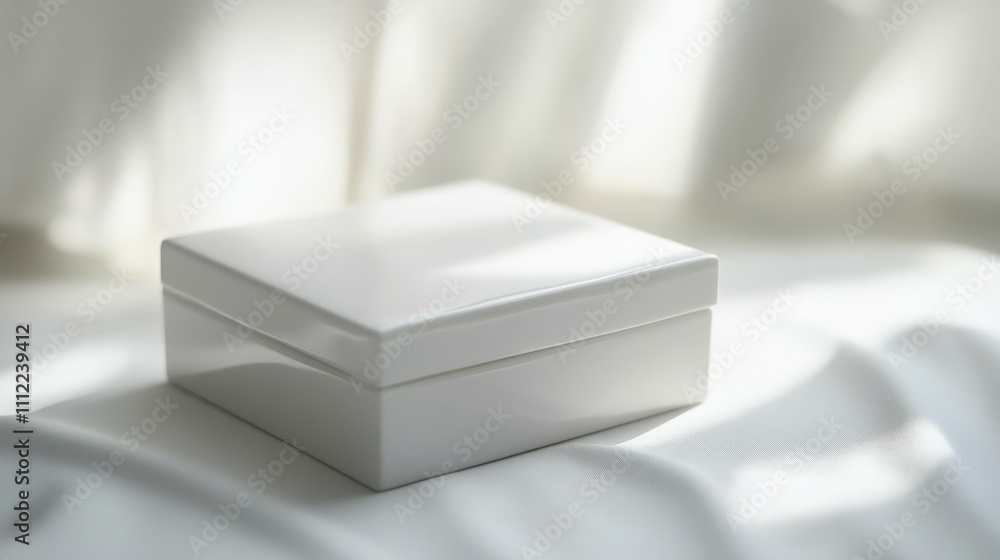 Minimalistic white jewelry box on a white background soft lighting focused on clean lines and elegant design Minimalistic white jewelry box on a white background soft lighting focused on clean lines and elegant design