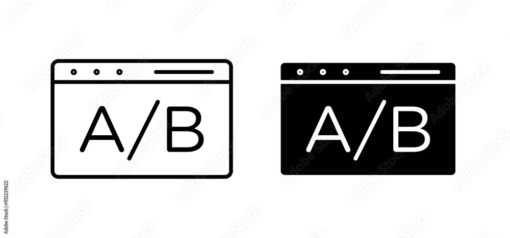 A B test icons in black filled and outlined style A B test icons in black filled and outlined style