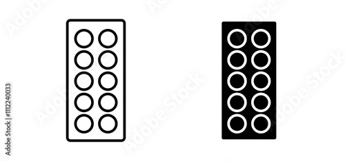Pill blister pack icons in black filled and outlined style