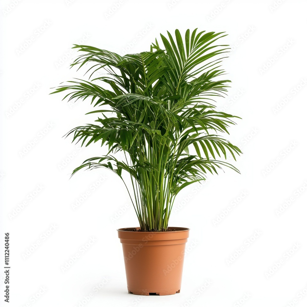 Potted Kentia Palm Plant Indoor Houseplant Lush Foliage Isolated White Background