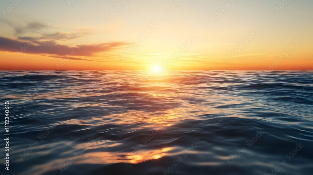 Obraz premium Golden Sunset Over Calm Ocean Waves