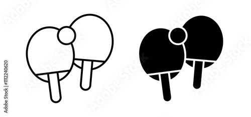Ping pong icons in black filled and outlined style