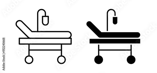 Hospital bed icons in black filled and outlined style