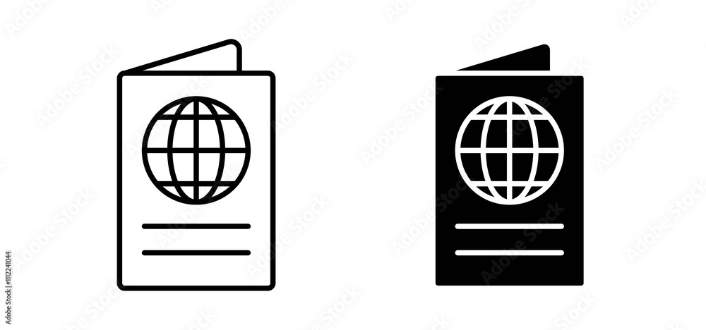 Passport icons in black filled and outlined style Passport icons in black filled and outlined style