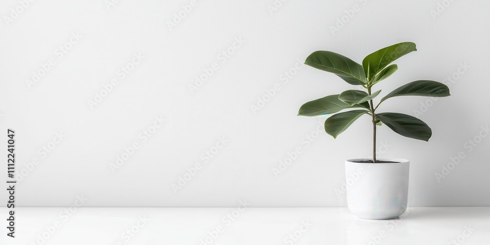 A vibrant green plant in a white pot against a minimalistic background. A vibrant green plant in a white pot against a minimalistic background.