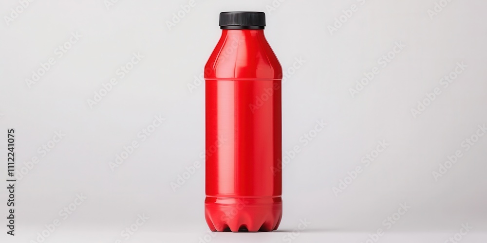 A vibrant red plastic bottle on a plain background, ideal for beverage promotions. A vibrant red plastic bottle on a plain background, ideal for beverage promotions.