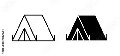 Tent icons in black filled and outlined style