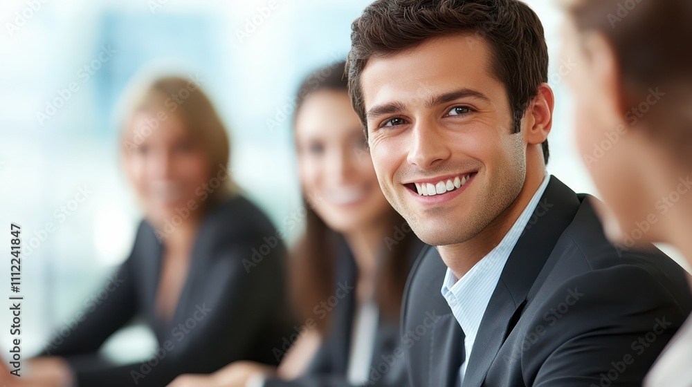 Happy businesspeople having a meeting in a boardroom Happy businesspeople having a meeting in a boardroom