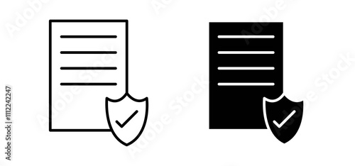 Insurance policy icons in black filled and outlined style