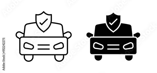 Auto insurance icons in black filled and outlined style