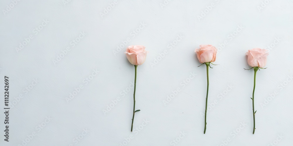 Delicate pink roses arranged neatly on a soft blue background for a serene ambiance. Delicate pink roses arranged neatly on a soft blue background for a serene ambiance.
