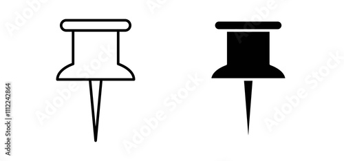 Push pin icons in black filled and outlined style
