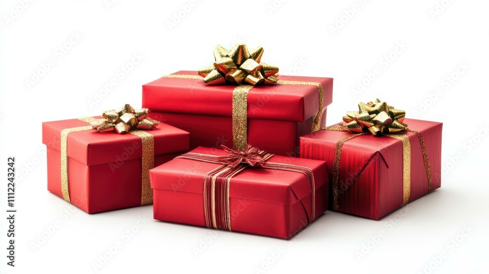 Obraz premium Gift Christmas red boxes isolated on white background