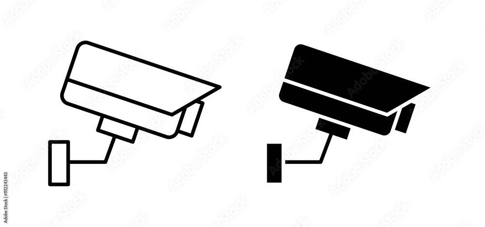 Security camera icons in black filled and outlined style Security camera icons in black filled and outlined style