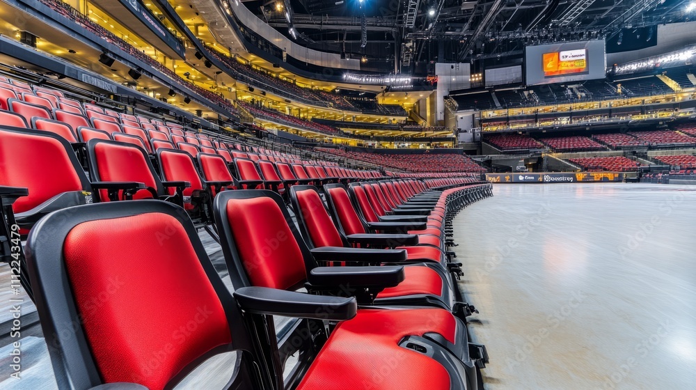 Fototapeta premium Empty stadium seats, a silent testament to the absence of fans, symbolizing the void left by the lack of human connection and shared experiences in the face of challenges