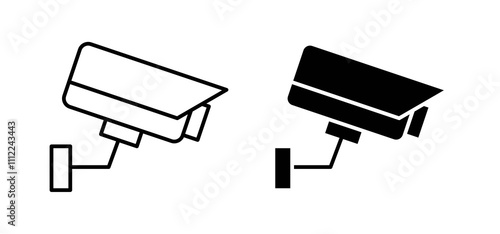 Security camera icons in black filled and outlined style
