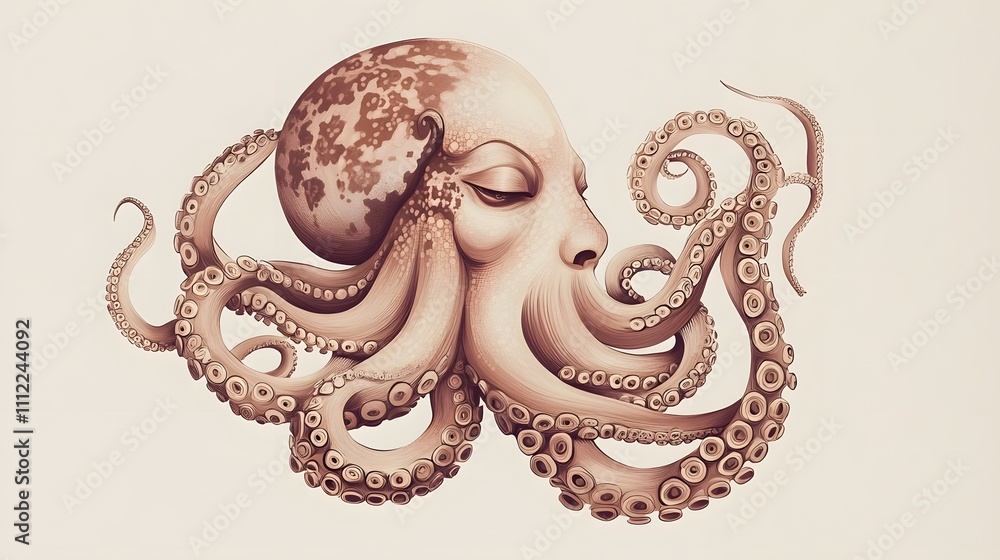 Obraz premium Incredible Commotion of an Octopus, Angry octopus illustration wallpaper