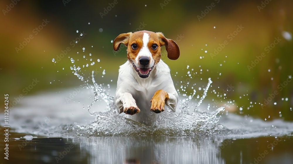 Playful Beagle Dog Jumping in Water Splash Playful Beagle Dog Jumping in Water Splash