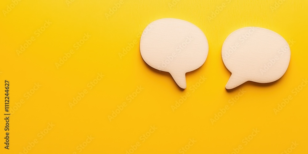 Two blank speech bubbles on a vibrant yellow background for flexible design use. Two blank speech bubbles on a vibrant yellow background for flexible design use.