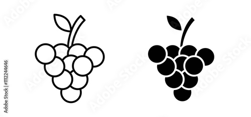 Grapes icons in black filled and outlined style