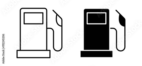 Gas station icons in black filled and outlined style