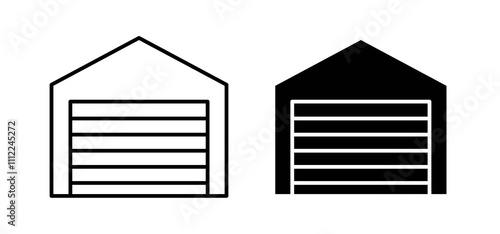 Garage icons in black filled and outlined style