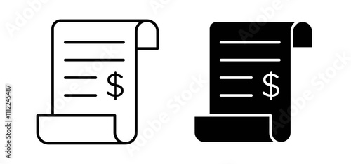 Receipt icons in black filled and outlined style