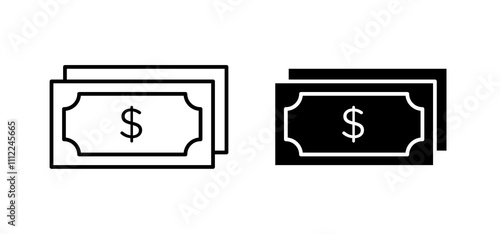 Cash icons in black filled and outlined style