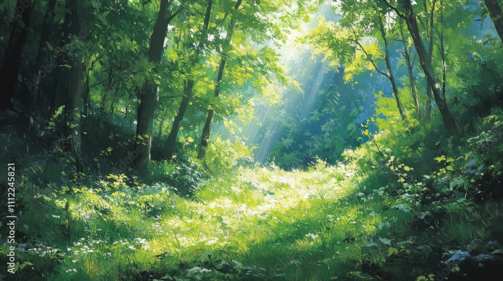 Serene Sunlit Forest Pathway Serene Sunlit Forest Pathway