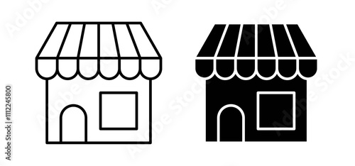 Shop icons in black filled and outlined style