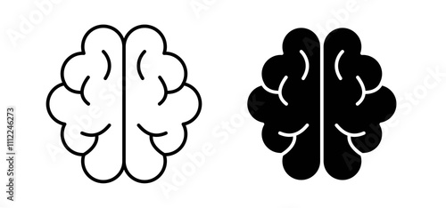 Brain icons in black filled and outlined style