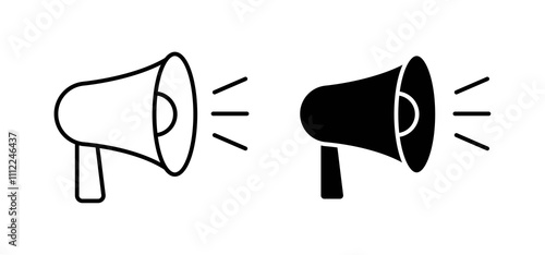 Megaphone icons in black filled and outlined style