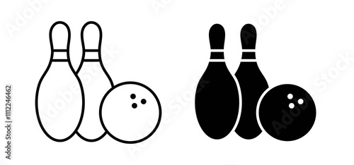 Bowling icons in black filled and outlined style