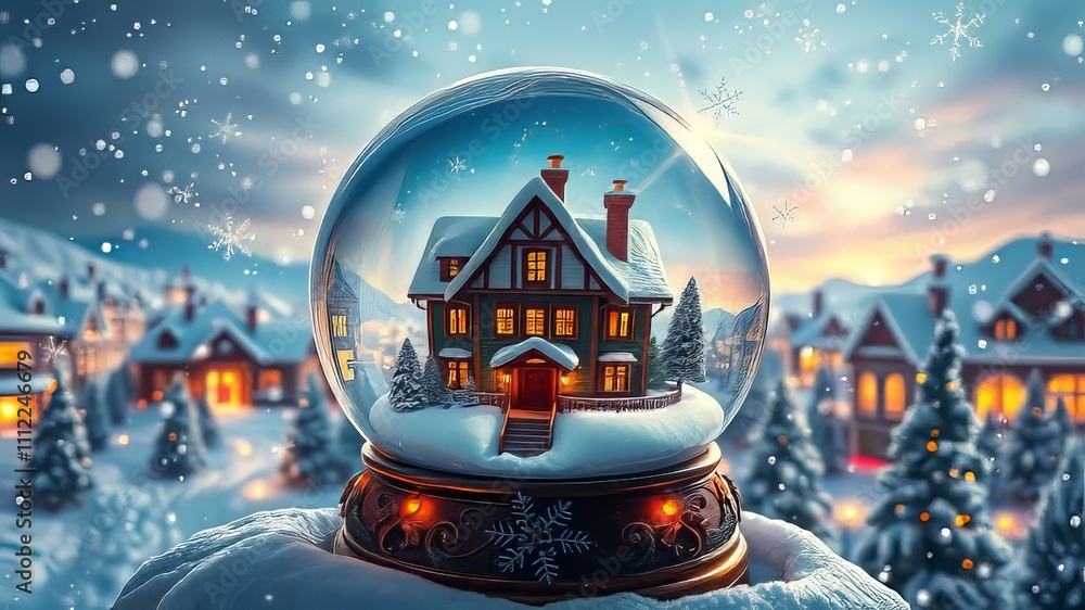 Christmas Snow Globe House Winter Cityscape AI Art Christmas Snow Globe House Winter Cityscape AI Art