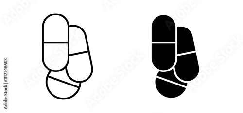 Pills icons in black filled and outlined style