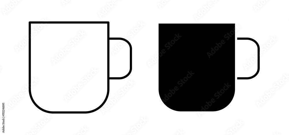 Mug icons in black filled and outlined style Mug icons in black filled and outlined style