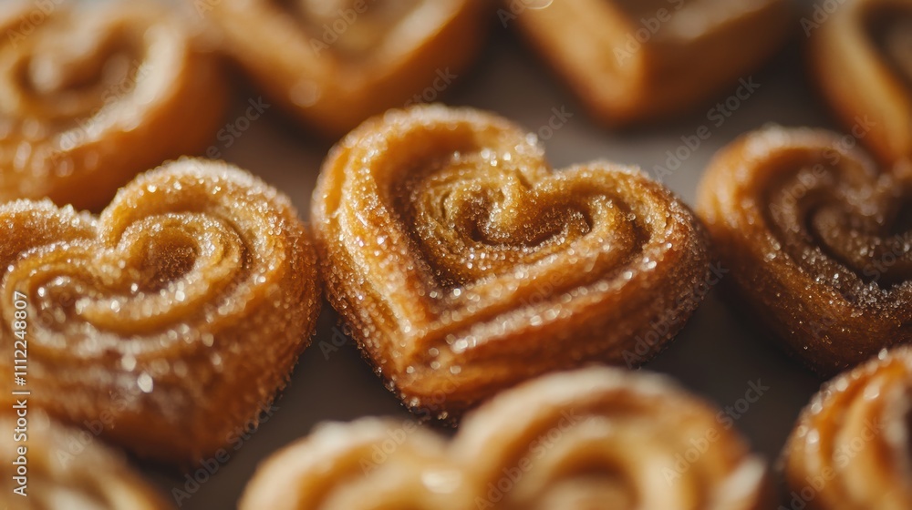 Heart-Shaped Pastries with Sugar Coating, Close-Up View of Delicious Sweet Treats Perfect for Events and Celebrations or Treating Yourself to Something Special Heart-Shaped Pastries with Sugar Coating, Close-Up View of Delicious Sweet Treats Perfect for Events and Celebrations or Treating Yourself to Something Special