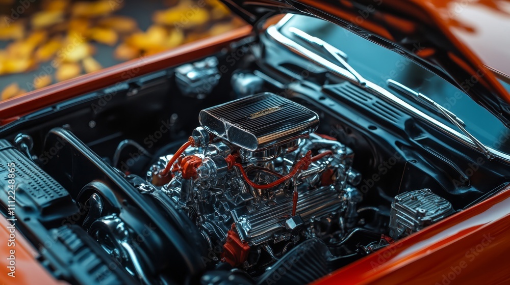 Close-up of a Powerful Classic Car Engine Close-up of a Powerful Classic Car Engine
