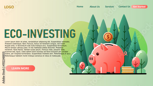 Piggy bank, vector art, simple, minimalist, vibrant color, sustainable, eco-investing, investment