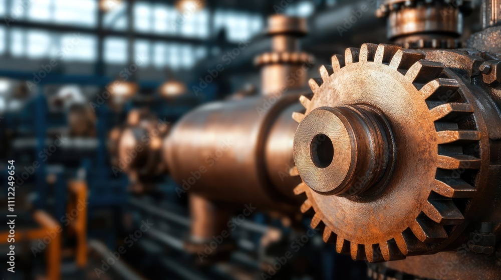 Industrial machinery detail, showcasing a rusty gear mechanism against a blurred background. Industrial machinery detail, showcasing a rusty gear mechanism against a blurred background.