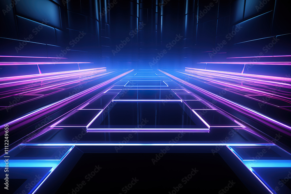 Fantastic Futuristic Sci-Fi Abstract Blue And Purple Neon Light Shapes On Black Background Fantastic Futuristic Sci-Fi Abstract Blue And Purple Neon Light Shapes On Black Background