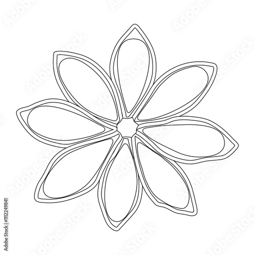 Black and white star anise design, perfect for winter, fall, and Christmas-themed coloring pages.