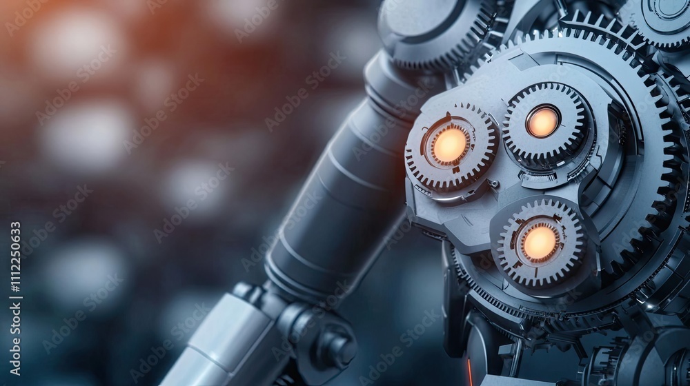 Mechanical robot arm with glowing gears, futuristic industrial design. Mechanical robot arm with glowing gears, futuristic industrial design.