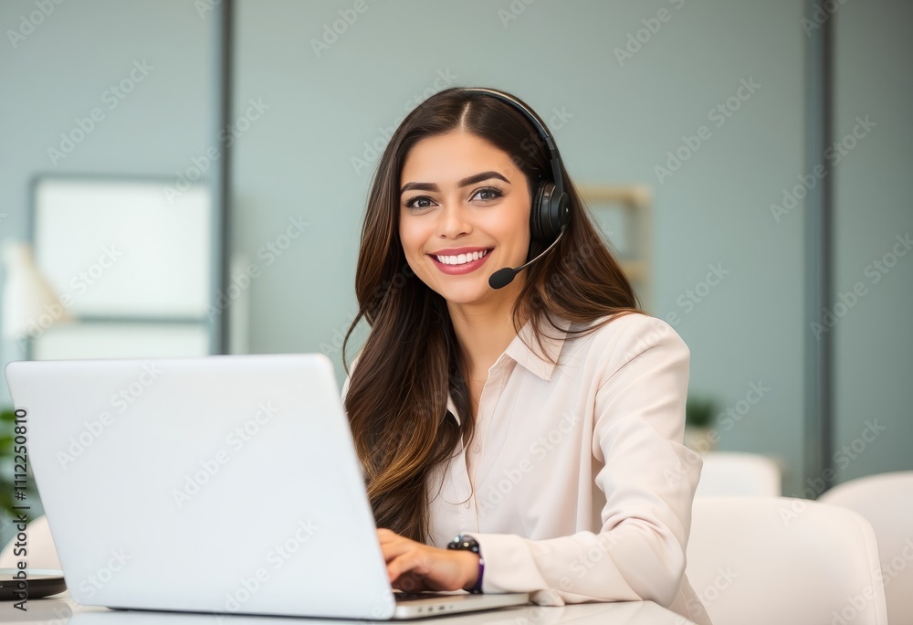 Woman, laptop and call center agent with smile for customer service Woman, laptop and call center agent with smile for customer service