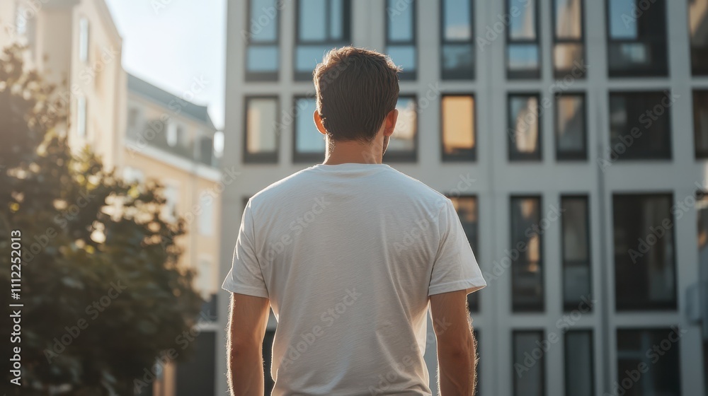 Mockup of man wearing customizable t-shirt, rear view Mockup of man wearing customizable t-shirt, rear view