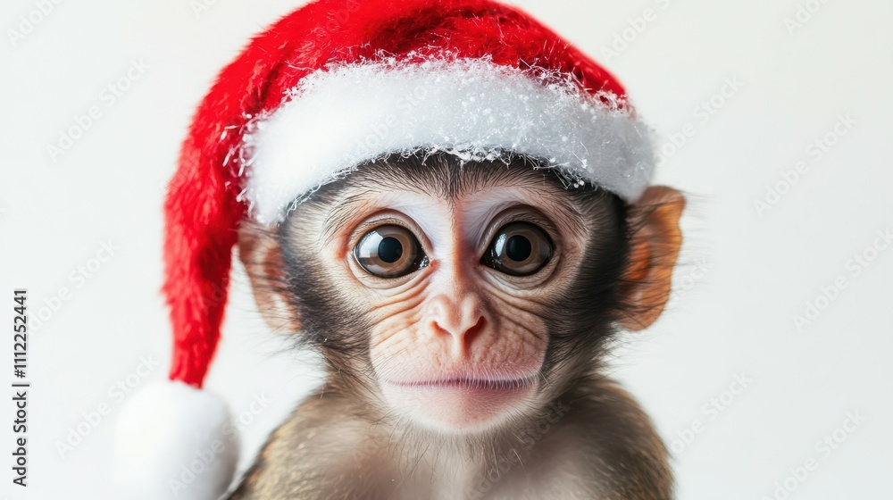 Monkey wearing Santa's hat isolated on white background Monkey wearing Santa's hat isolated on white background